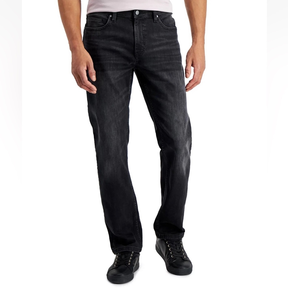 NWT Alfani Men's Black-Wash Straight-Leg Stretch Jeans, Black, Sz:32W 30L